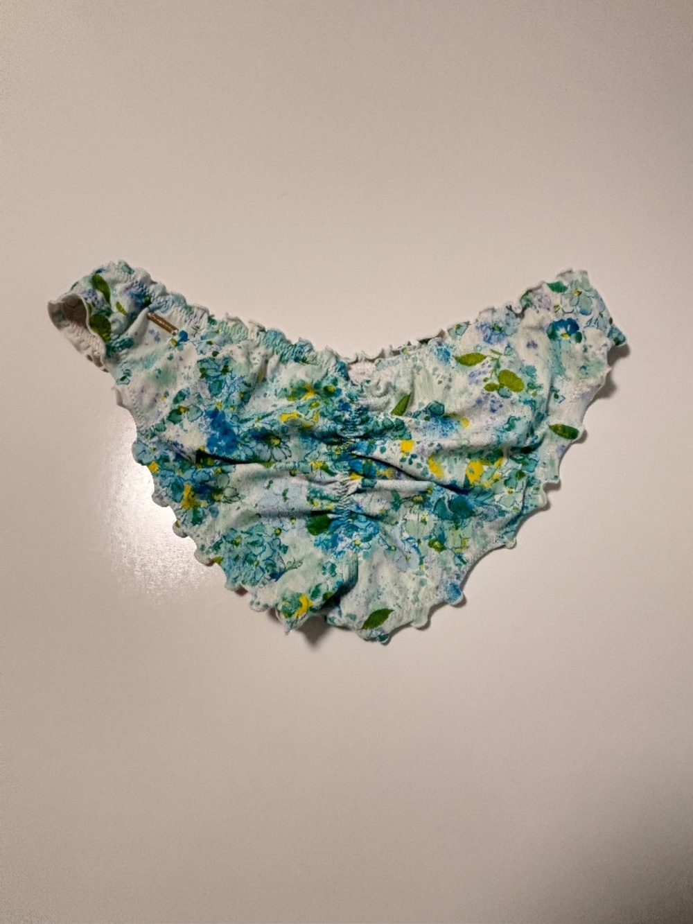 Victoria Secret White and Blue Floral Scrunch Ruffle Bikini Bottom Size Medium